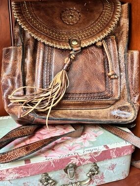 Genuine Brown Leather Tassel Crossbody Bag by Patricia Nash